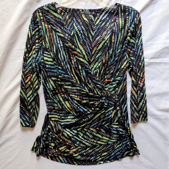 NIC+ZOE Tops - NIC+Zoe Modern Linen Jungle Green Wrap Top M